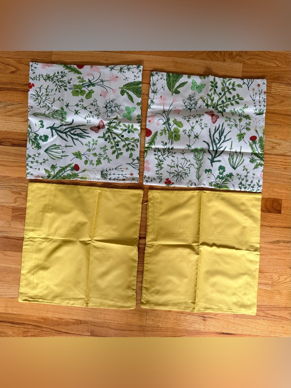Set of 4 New 18” x 18” Outdoor Pillow Covers – Botanical Floral & Yellow
